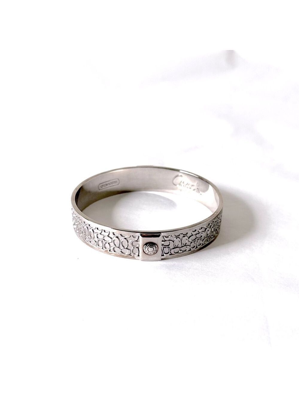 COACH Silver Signature Engraved Logo Bangle NWOT